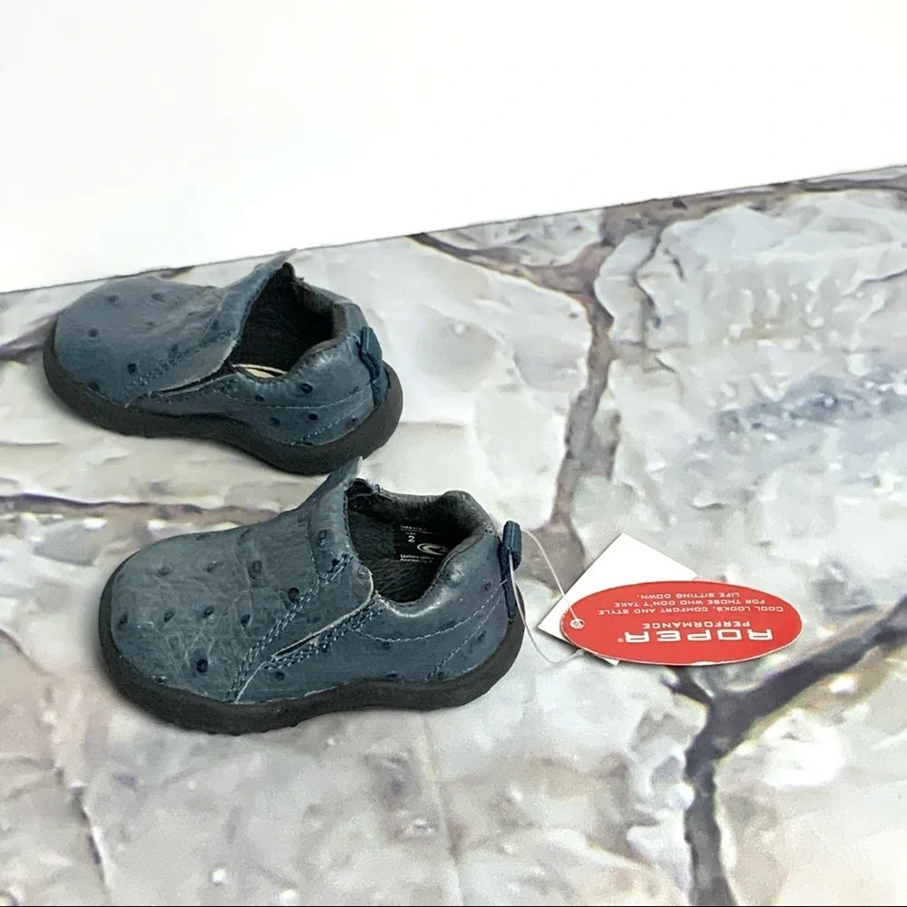 NWT Roper Ostrich Blue Leather Slip-On Clog Loafer Shoes Infant 2